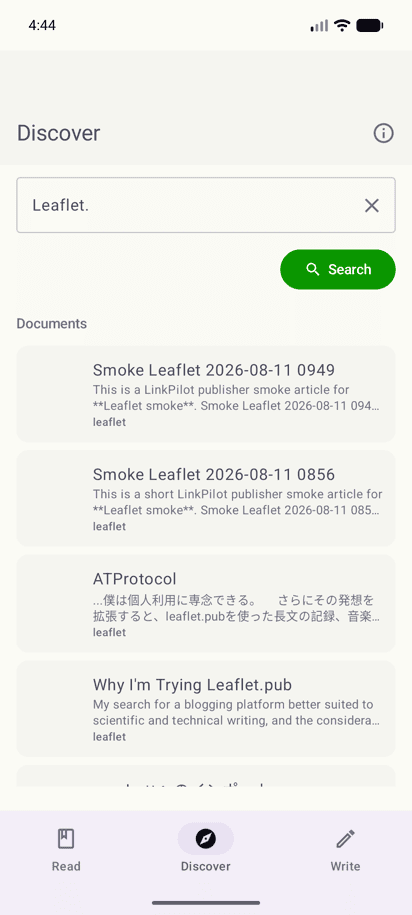 Inkwell discover on Android showing search results