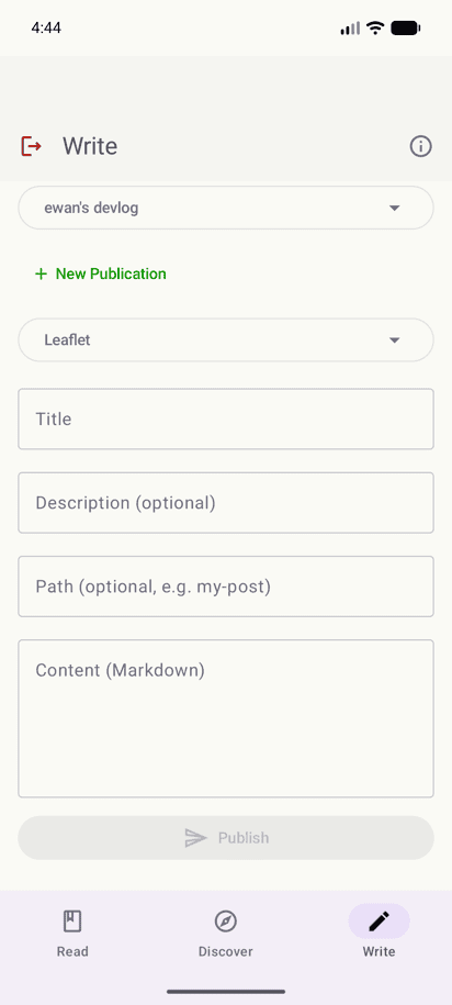 Inkwell writer on Android showing the compose screen