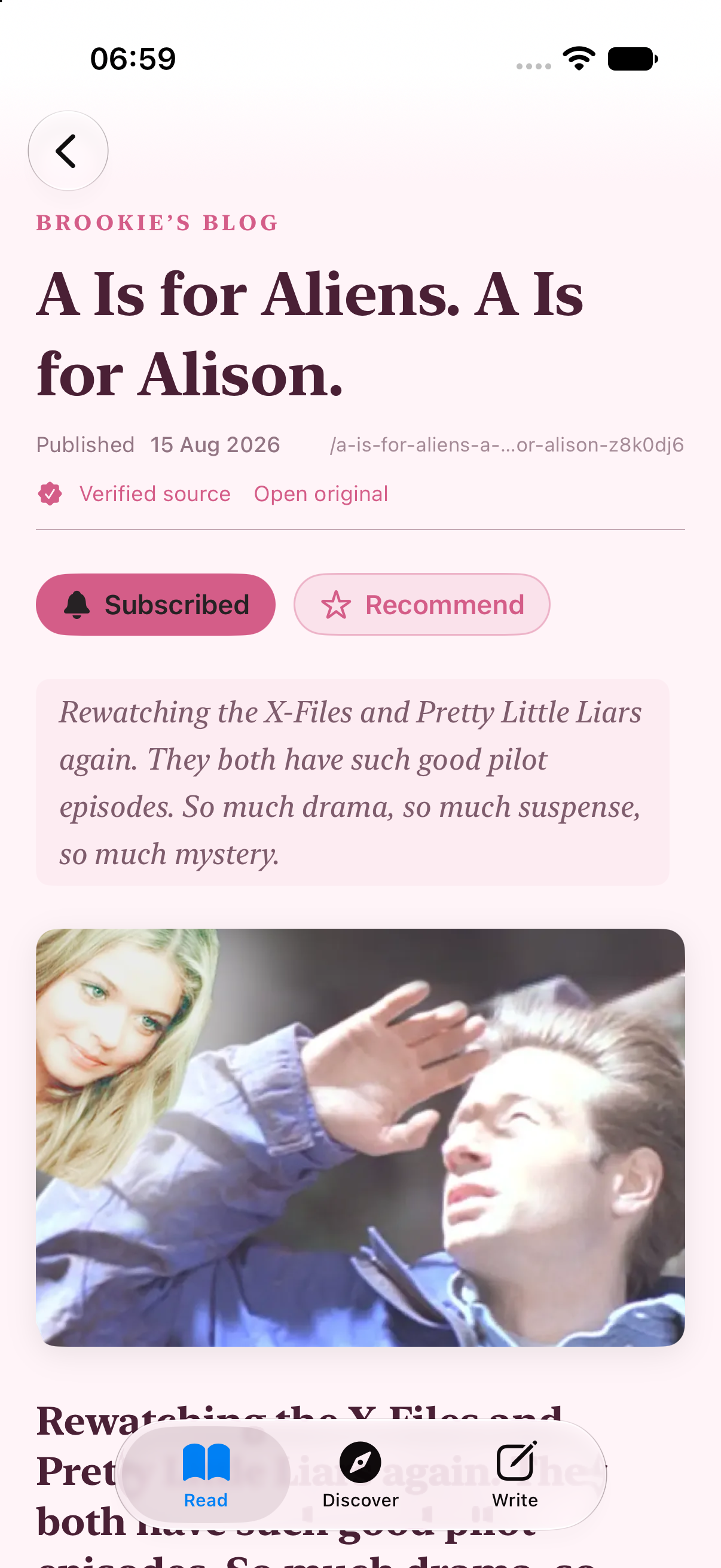 A verified article open in Inkwell on iOS